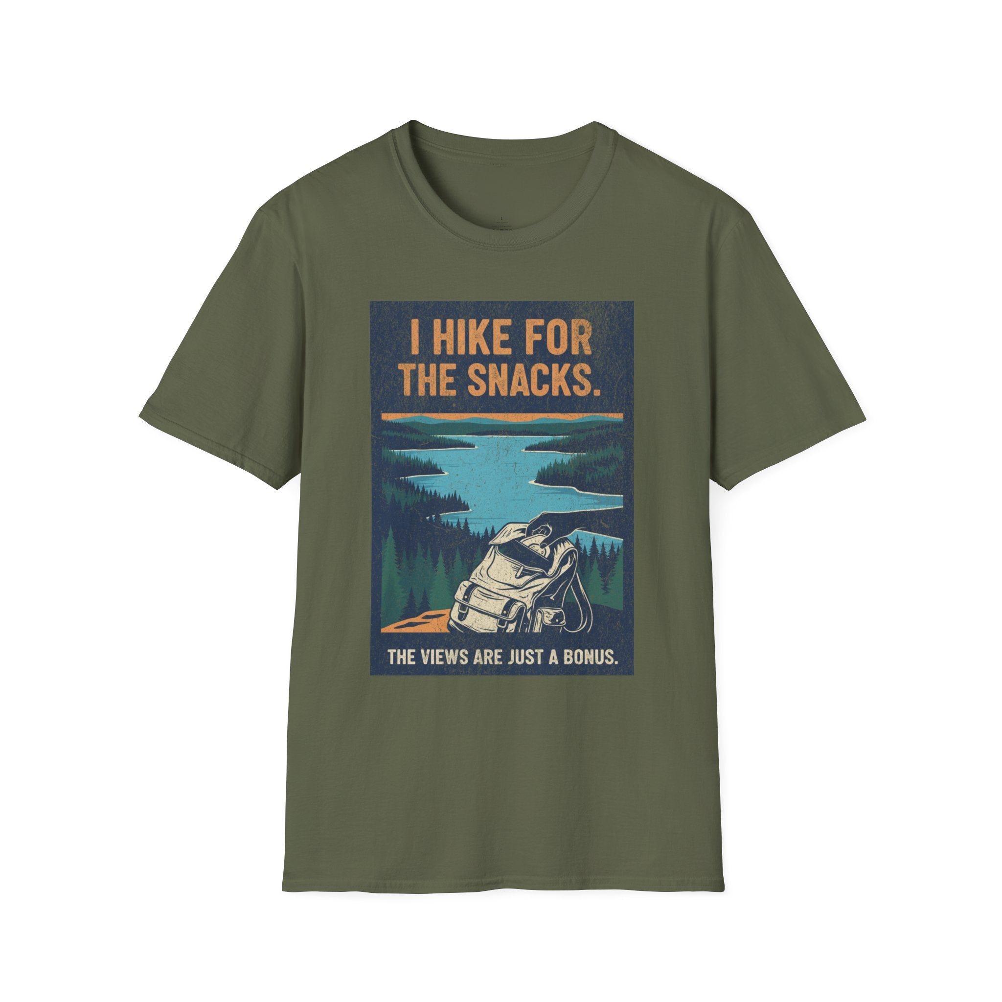 Printify T-Shirt Military Green / S Hiking for Snacks
