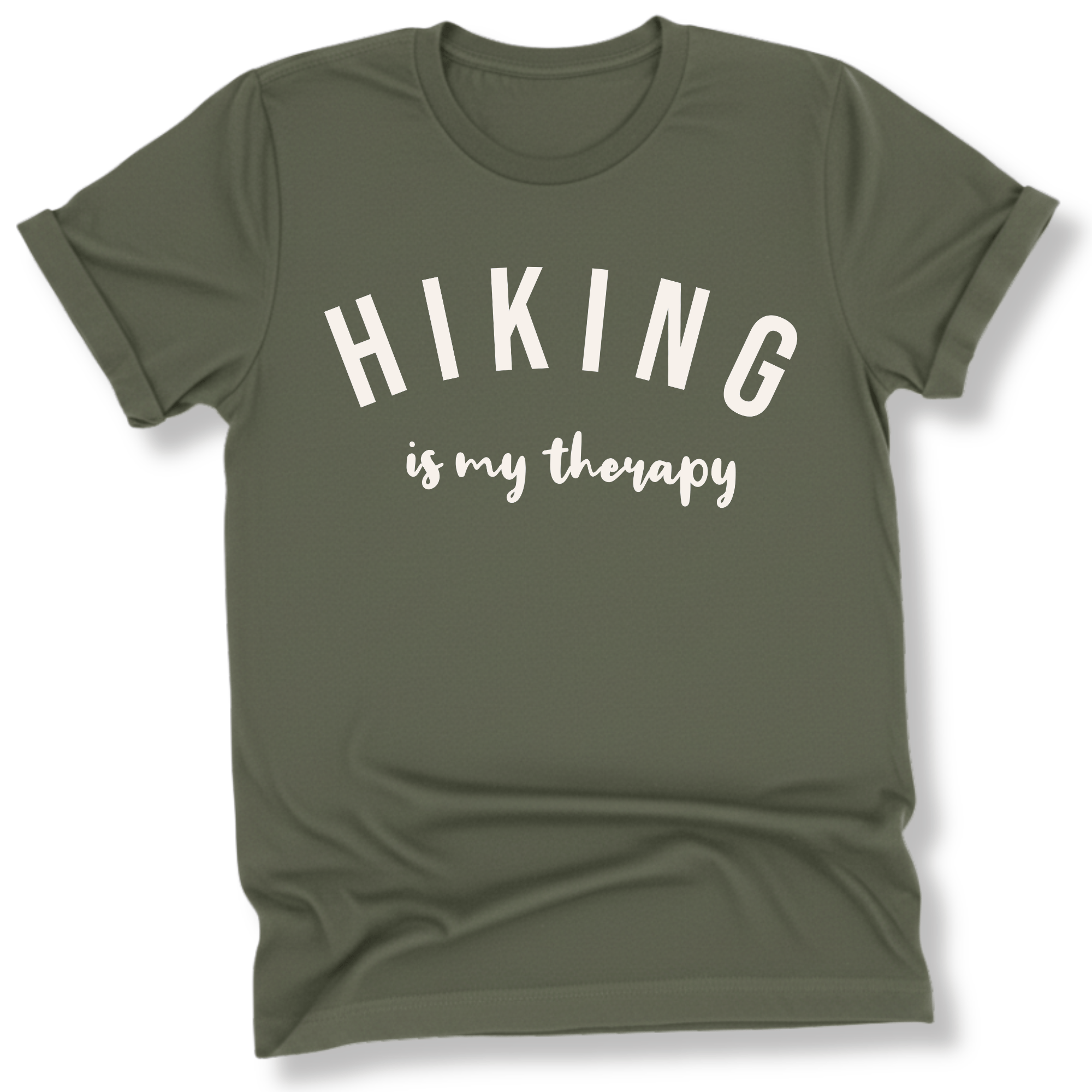 Printify T-Shirt Military Green / S Hiking is my therapy