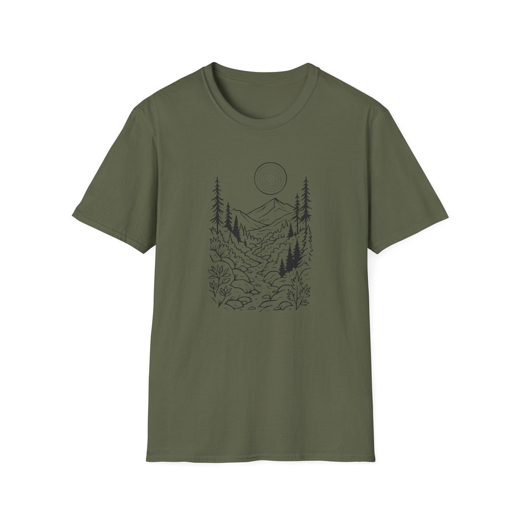 Printify T-Shirt Military Green / S Moonlit Mountain Landscape T-Shirt