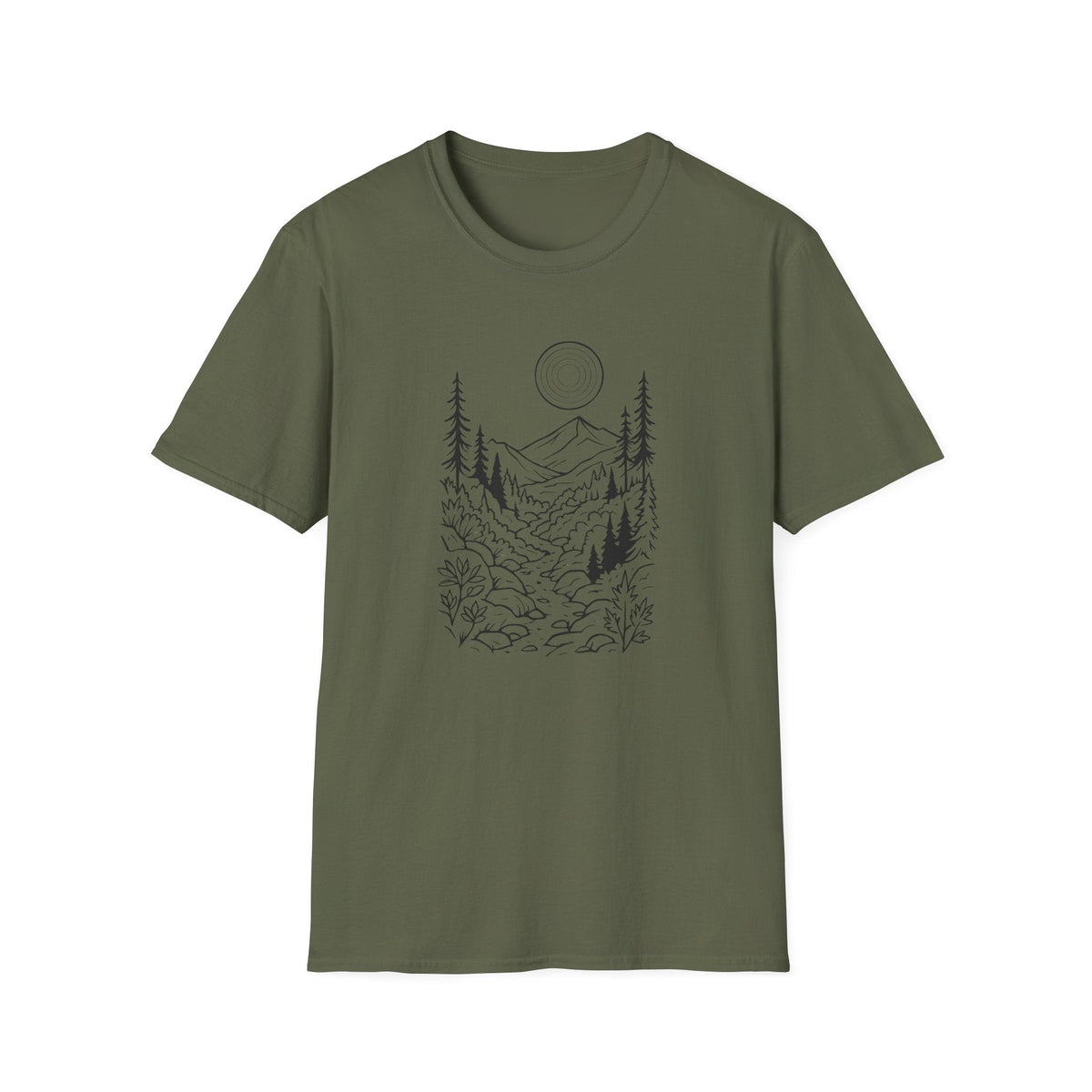 Printify T-Shirt Military Green / S Moonlit Mountain Landscape T-Shirt