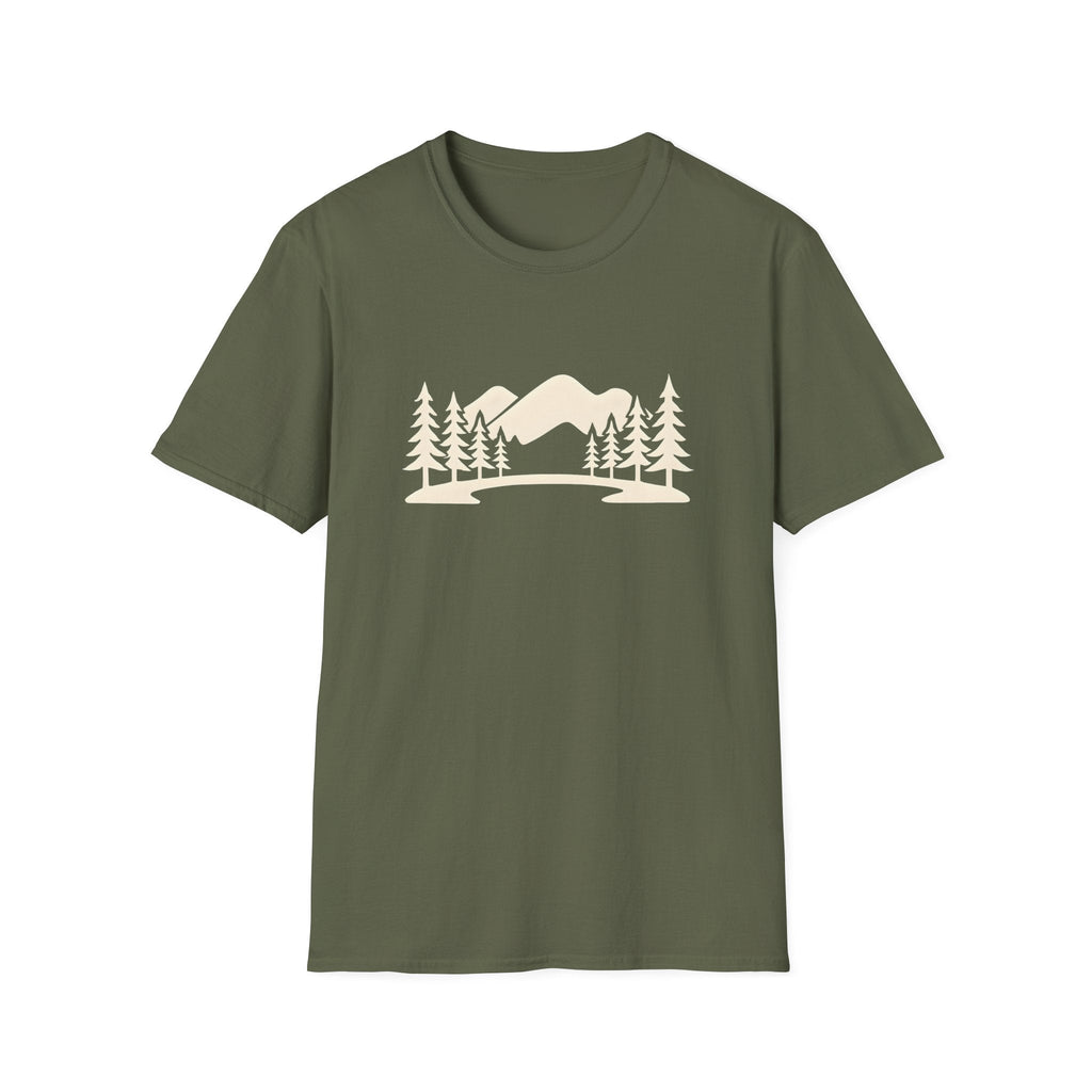 Printify T-Shirt Military Green / S Mountain Lake Landscape T-Shirt