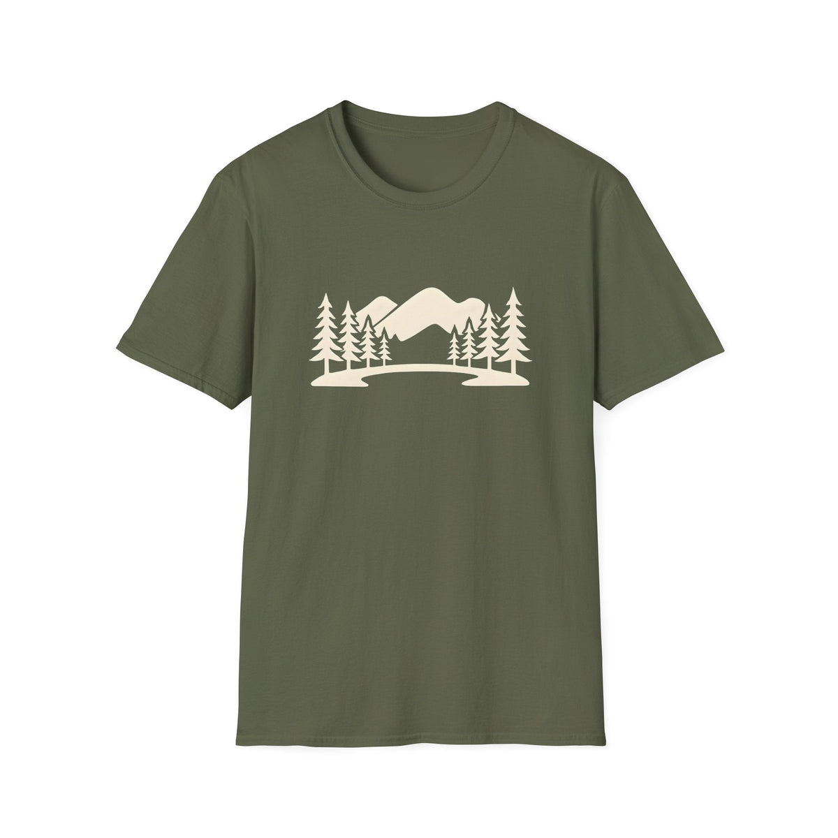 Printify T-Shirt Military Green / S Mountain Lake Landscape T-Shirt