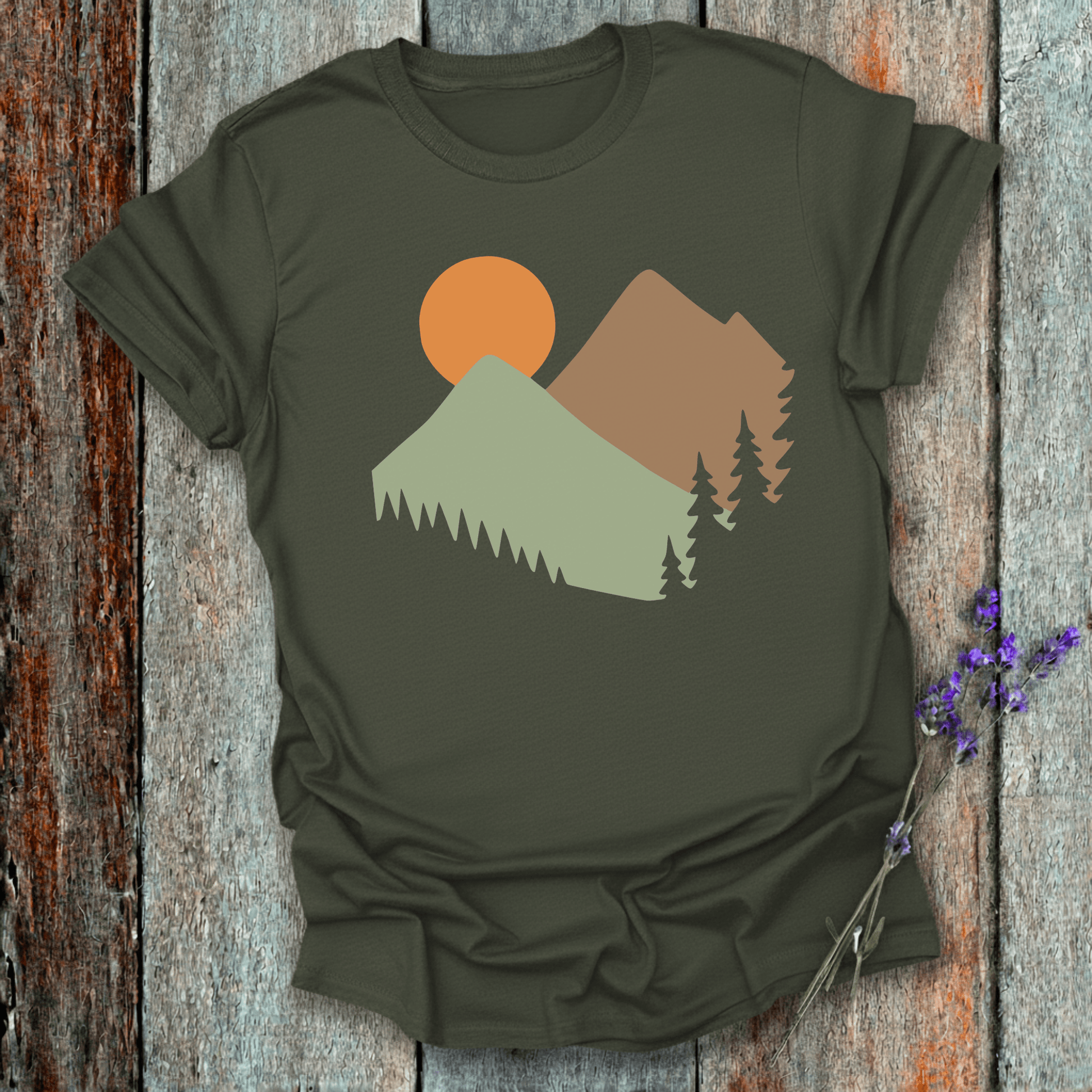 Printify T-Shirt Military Green / S Mountain sunrise