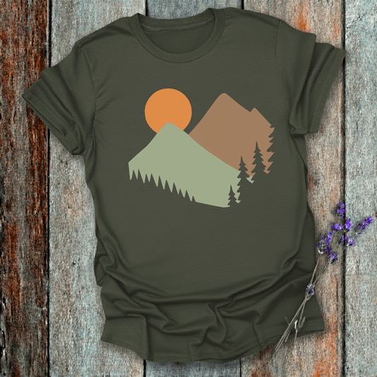 Printify T-Shirt Military Green / S Mountain sunrise