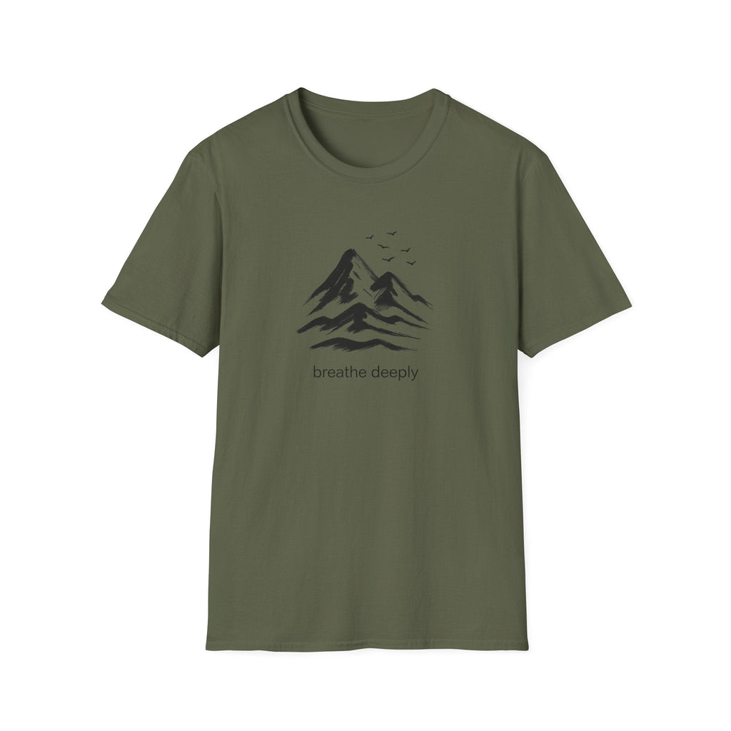 Printify T-Shirt Military Green / S Mountains and birds T-Shirt