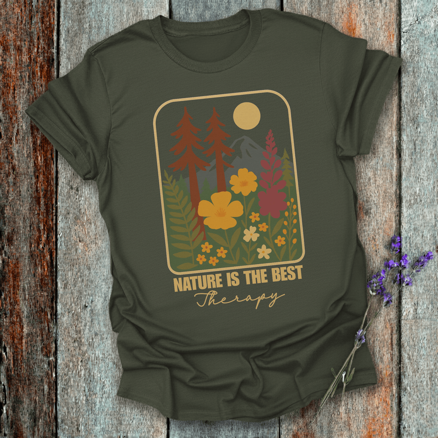 Printify T-Shirt Military Green / S Nature is my therapy