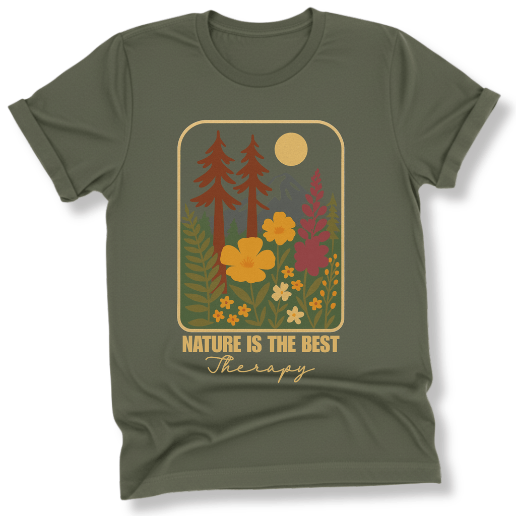 Printify T-Shirt Military Green / S Nature is my therapy