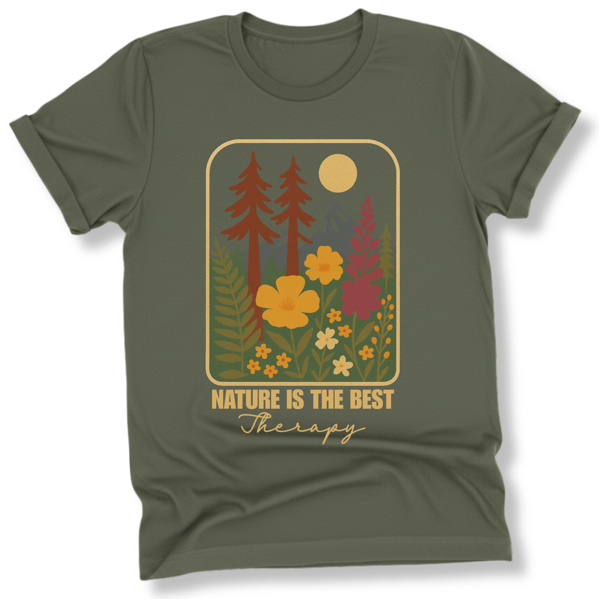Printify T-Shirt Military Green / S Nature is my therapy