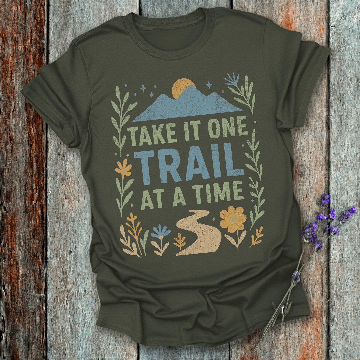 Printify T-Shirt Military Green / S One trail at a time
