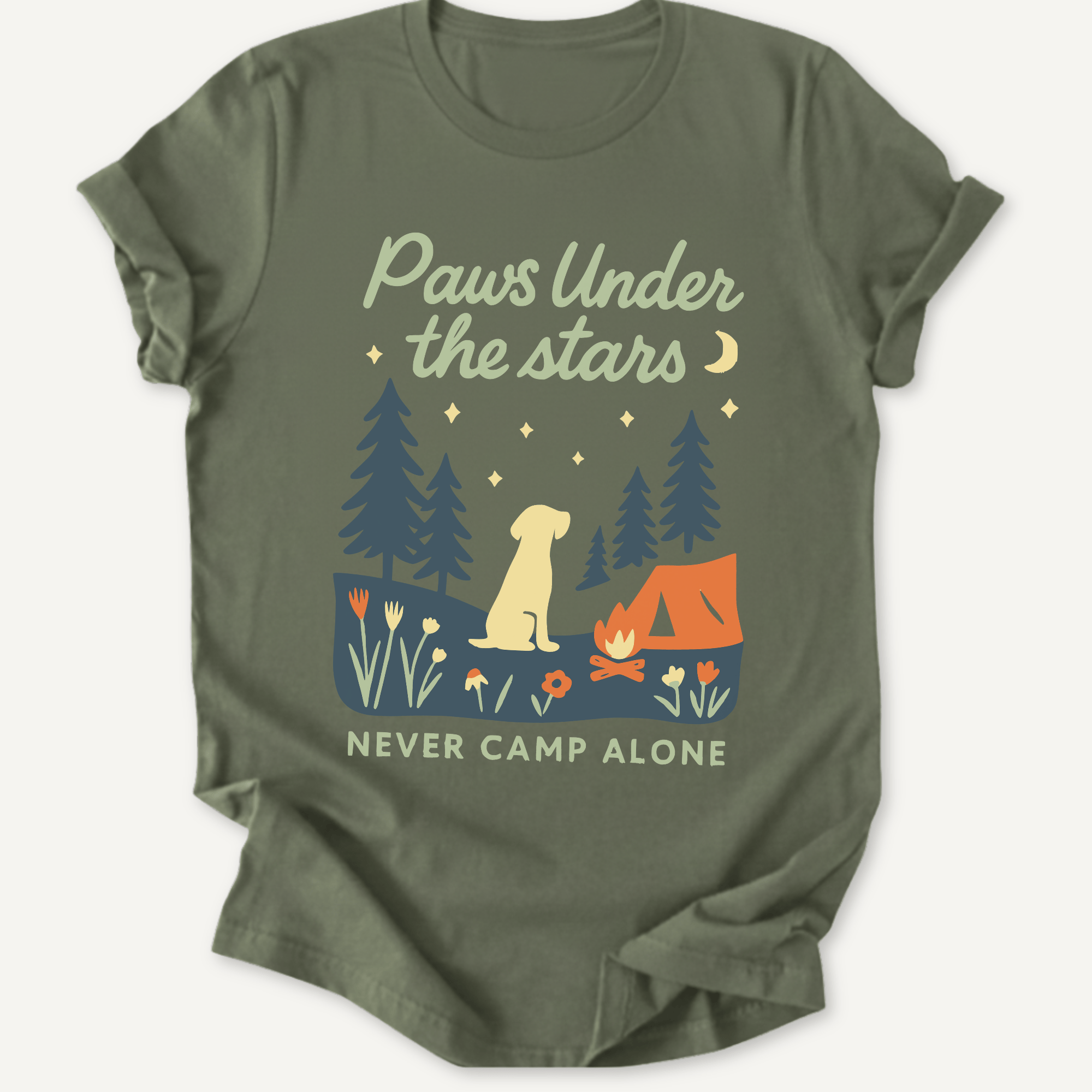 Printify T-Shirt Military Green / S Paws Under the Stars