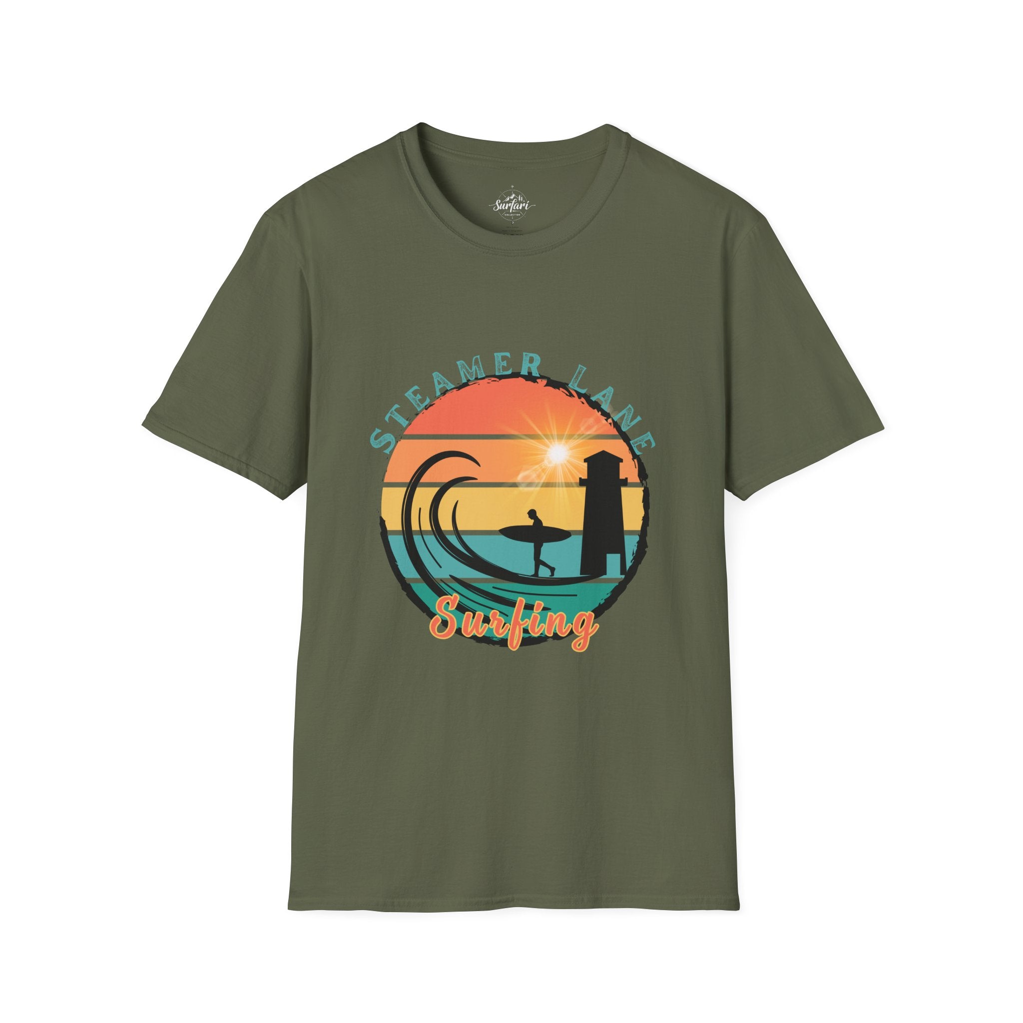 Printify T-Shirt Military Green / S Pleasure Point Surfing T-Shirt