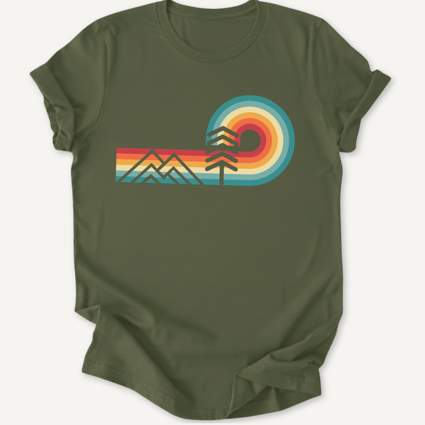 Printify T-Shirt Military Green / S Rainbows & Mountains