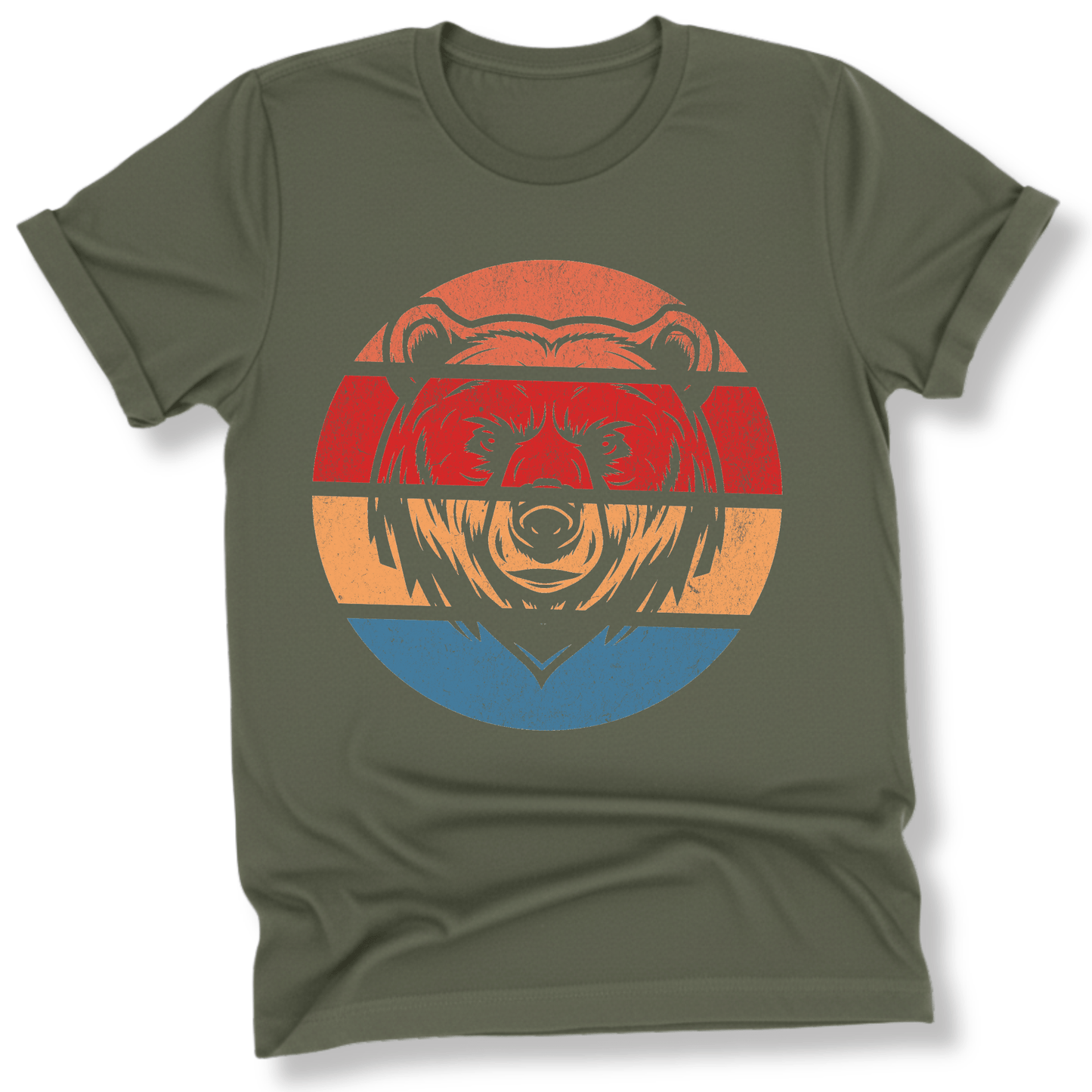 Printify T-Shirt Military Green / S Retro Sunset Bear