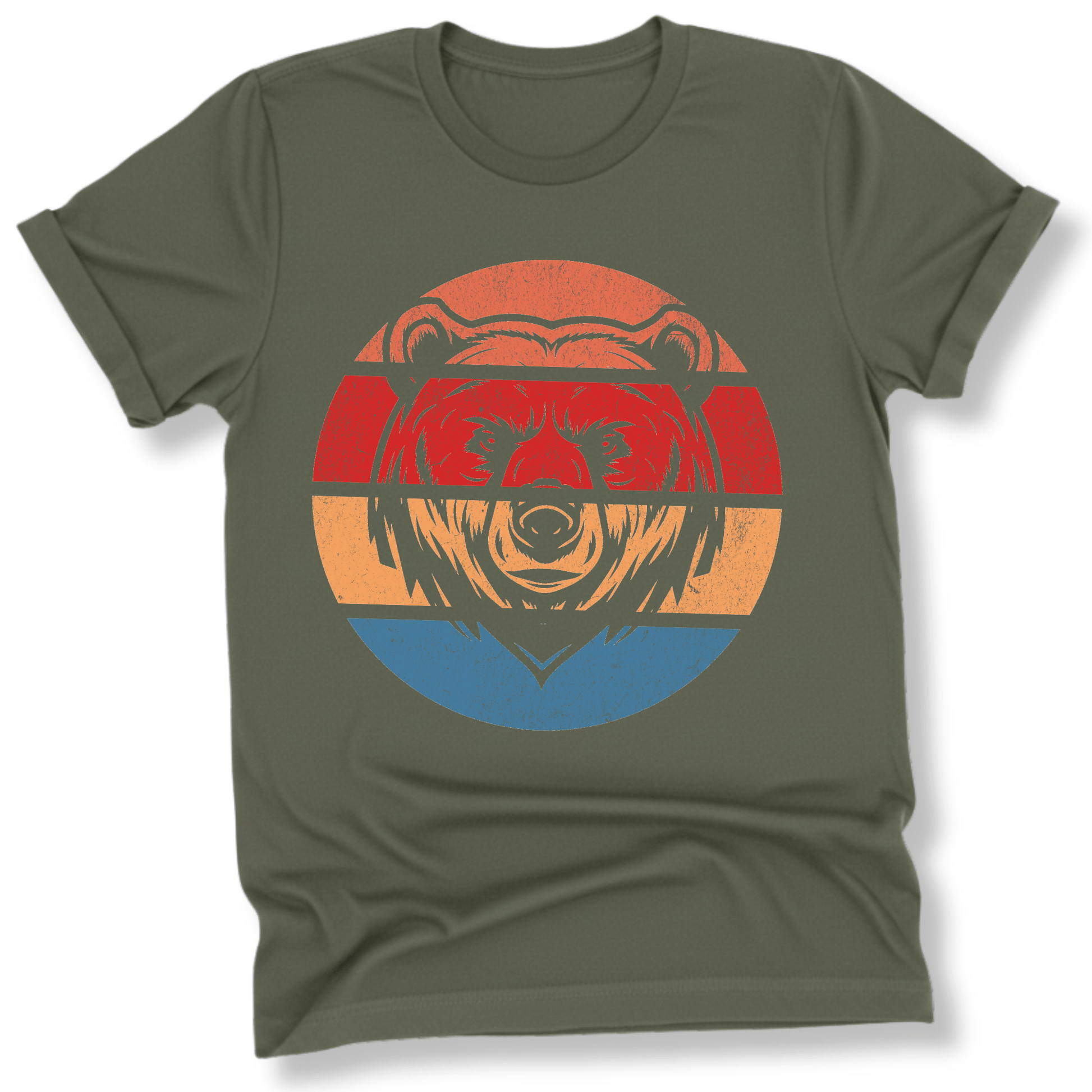 Printify T-Shirt Military Green / S Retro Sunset Bear