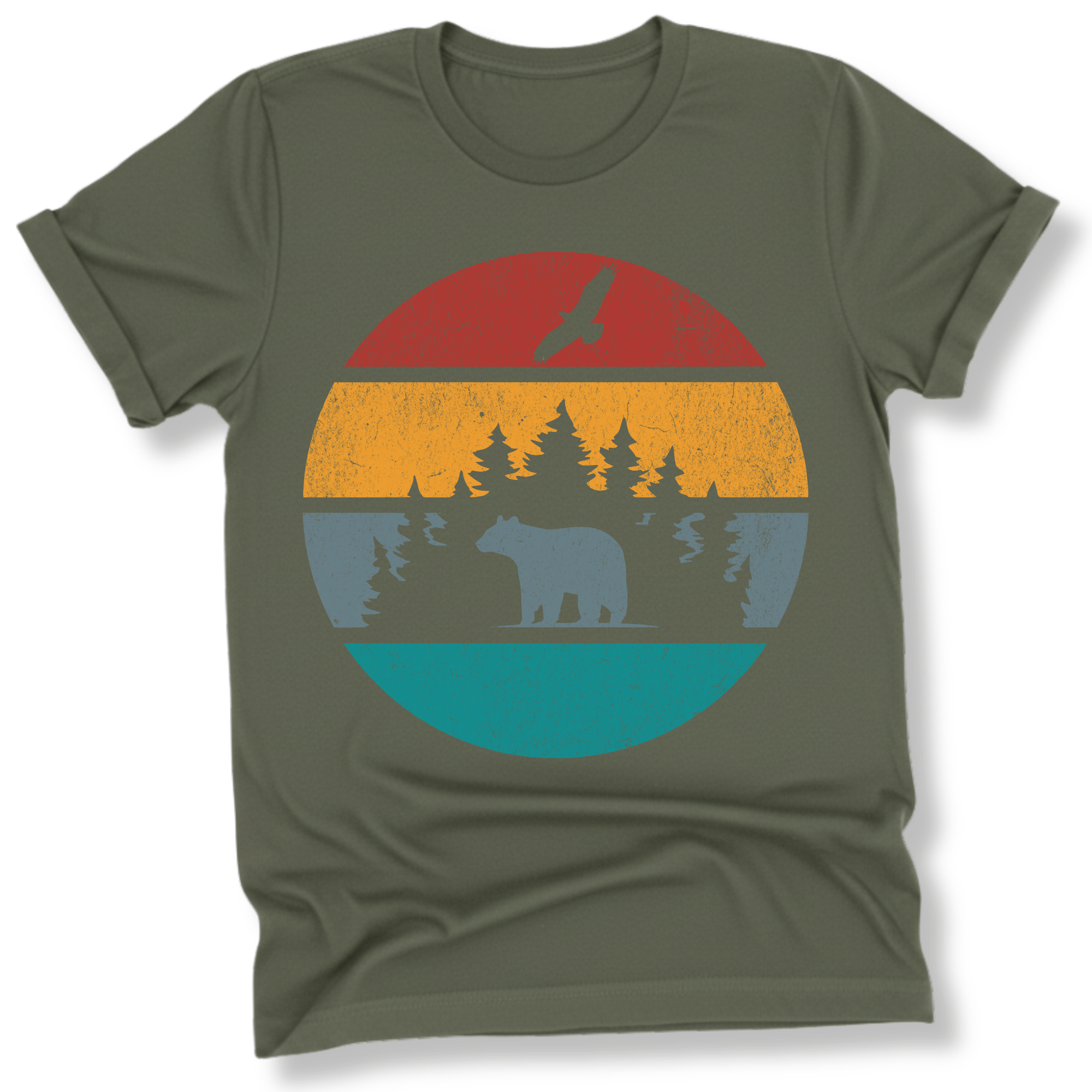 Printify T-Shirt Military Green / S Retro Sunset California Bear