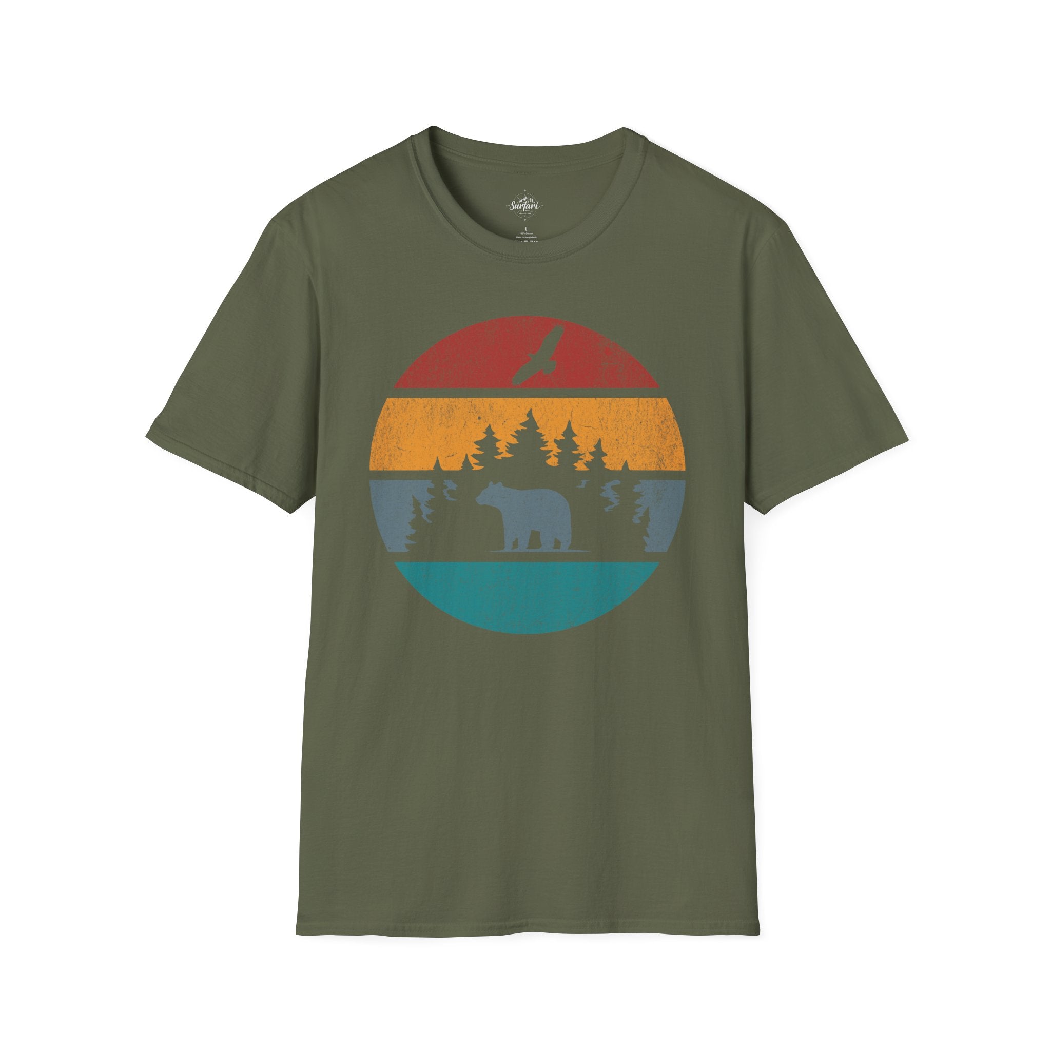 Printify T-Shirt Military Green / S Retro Sunset California Bear