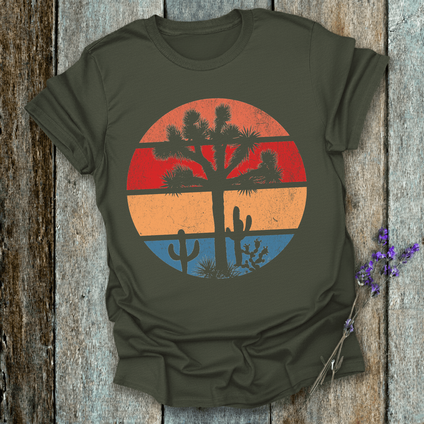 Printify T-Shirt Military Green / S Retro Sunset Joshua Tree