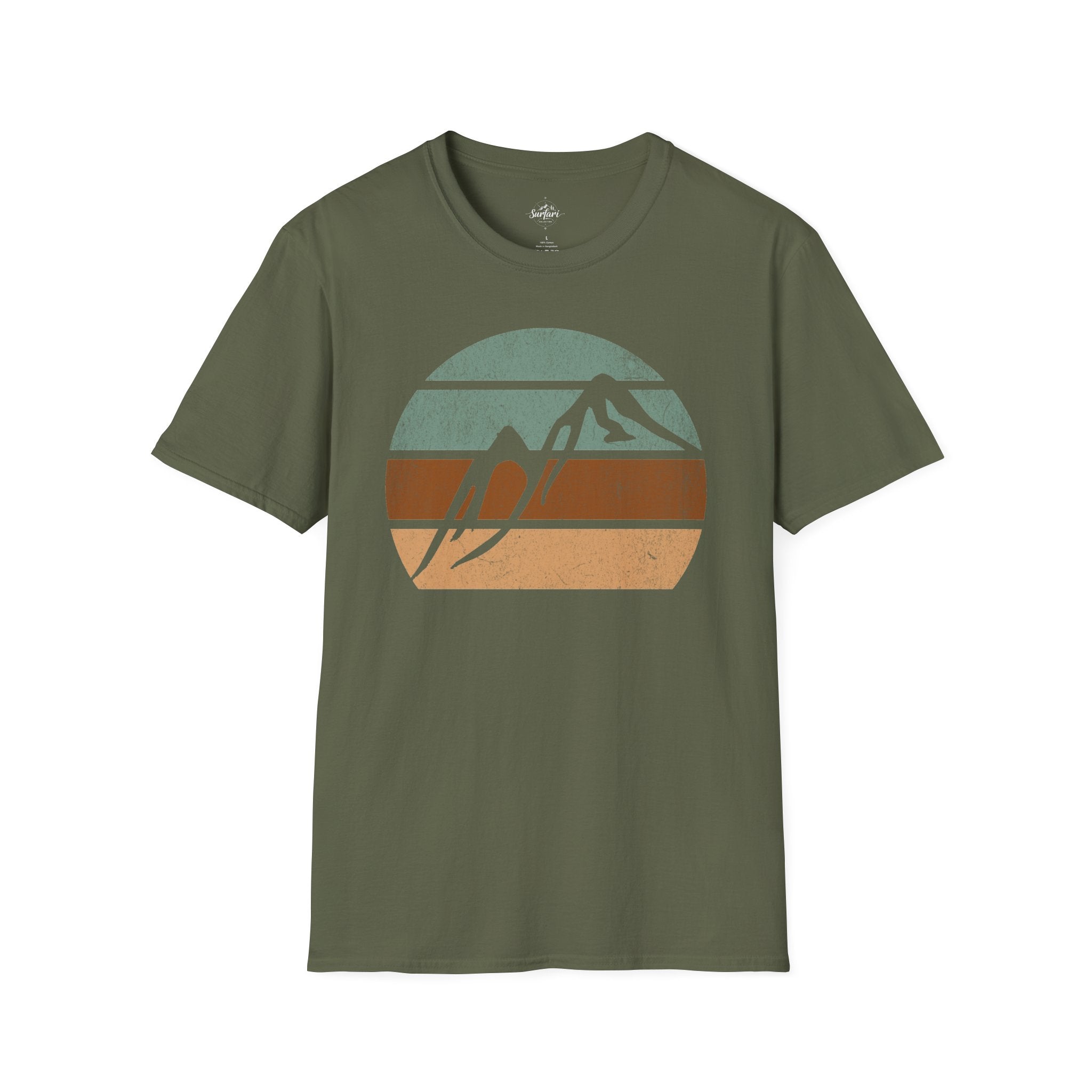 Printify T-Shirt Military Green / S Retro Sunset Mountains