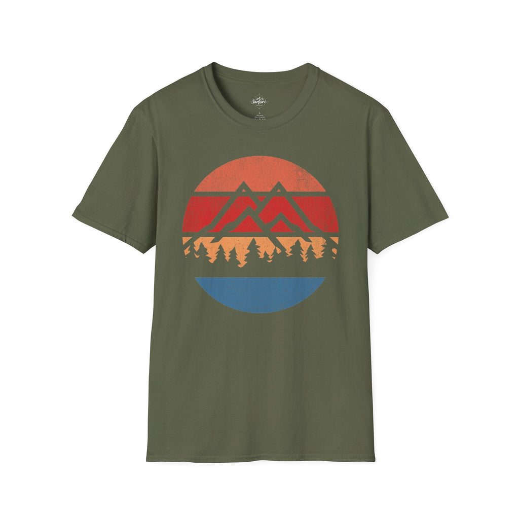 Printify T-Shirt Military Green / S Retro Sunset Mountains and Trees