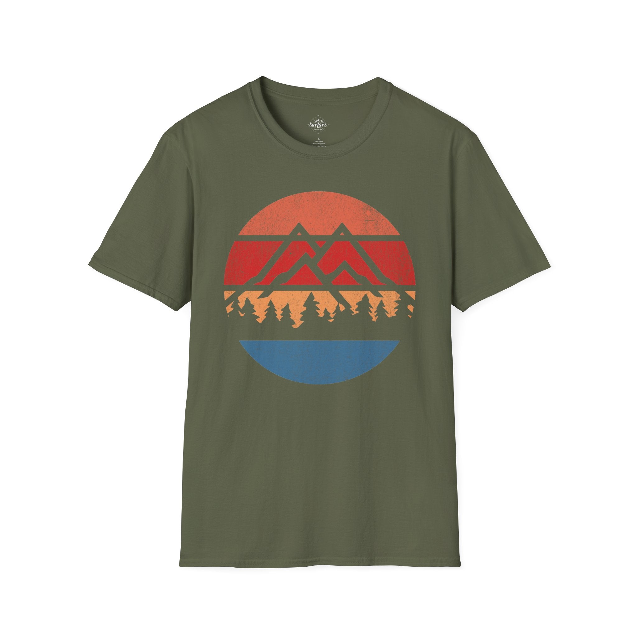 Printify T-Shirt Military Green / S Retro Sunset Mountains and Trees