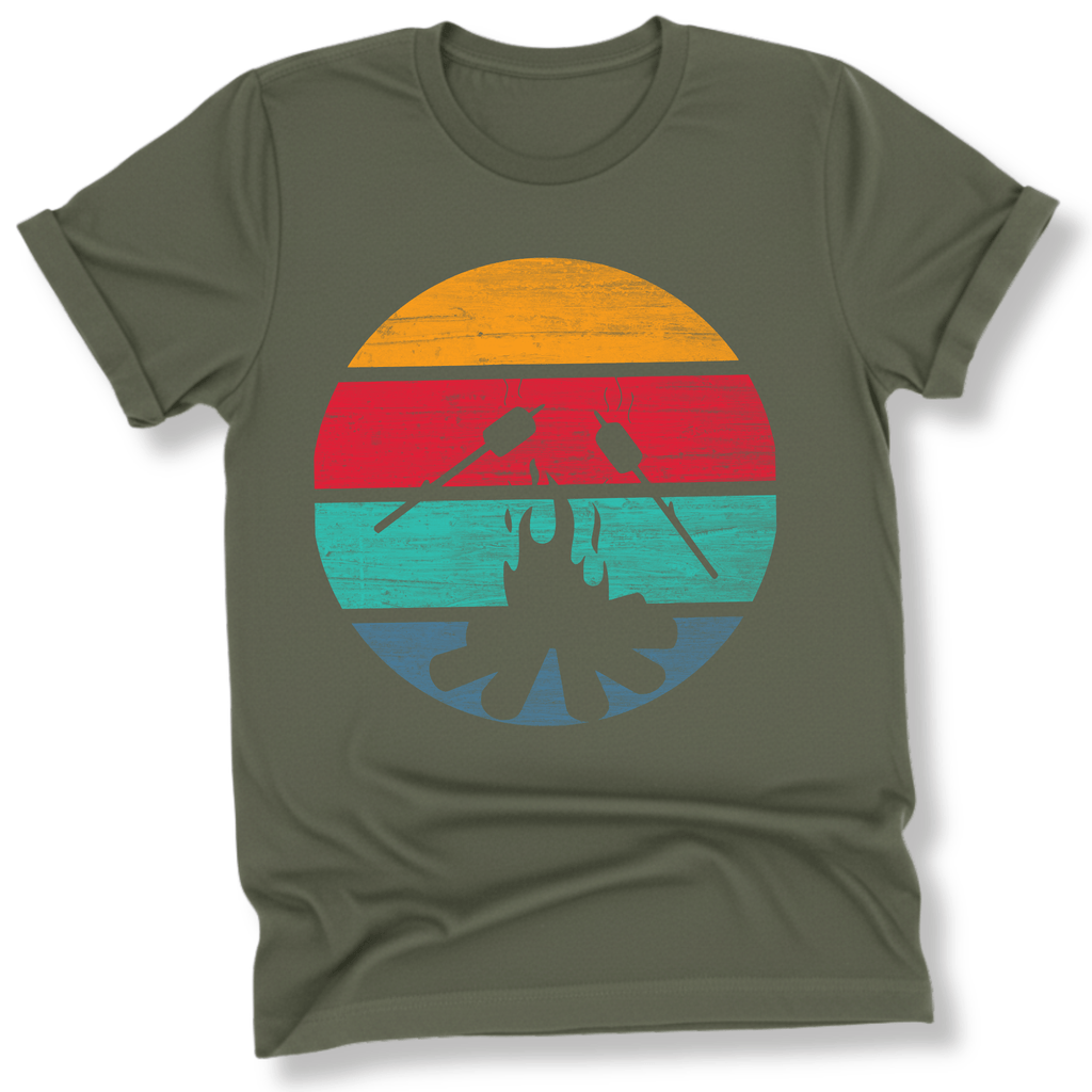 Printify T-Shirt Military Green / S Retro Sunset Roasted Marshmallows