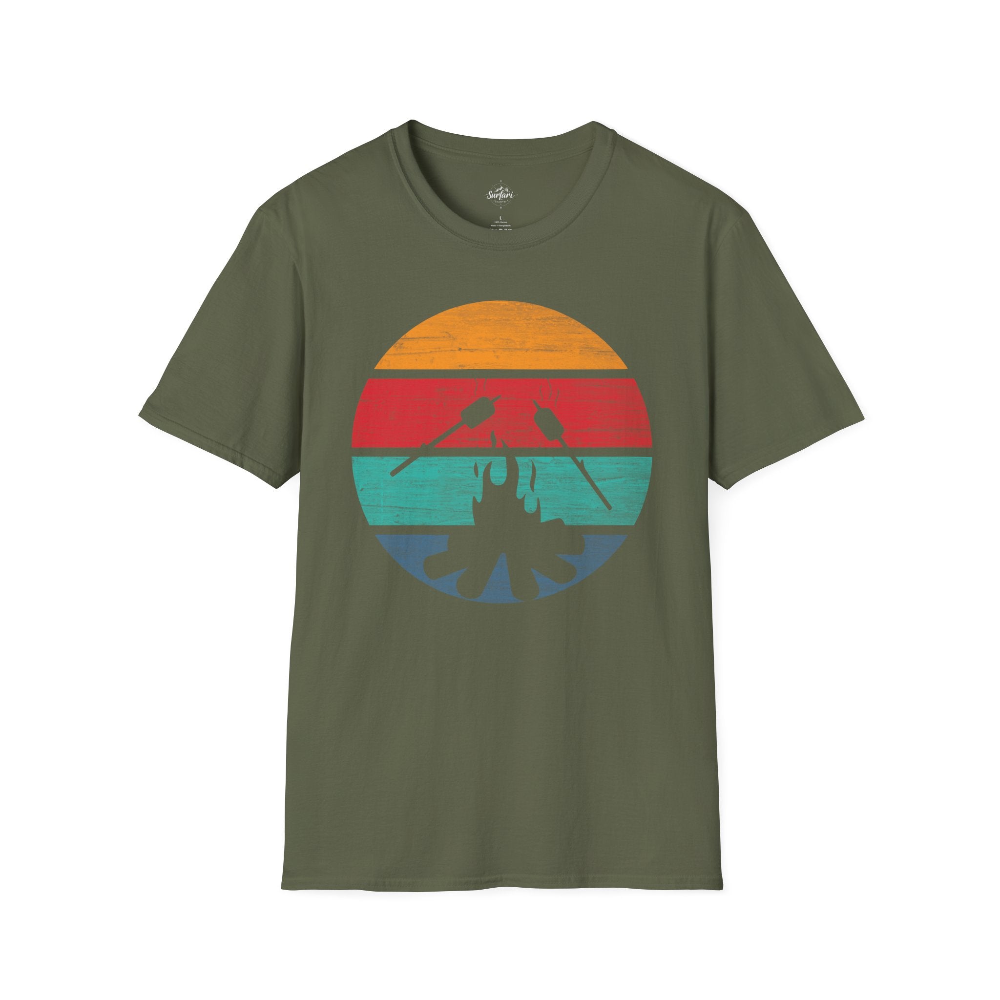 Printify T-Shirt Military Green / S Retro Sunset Roasted Marshmallows