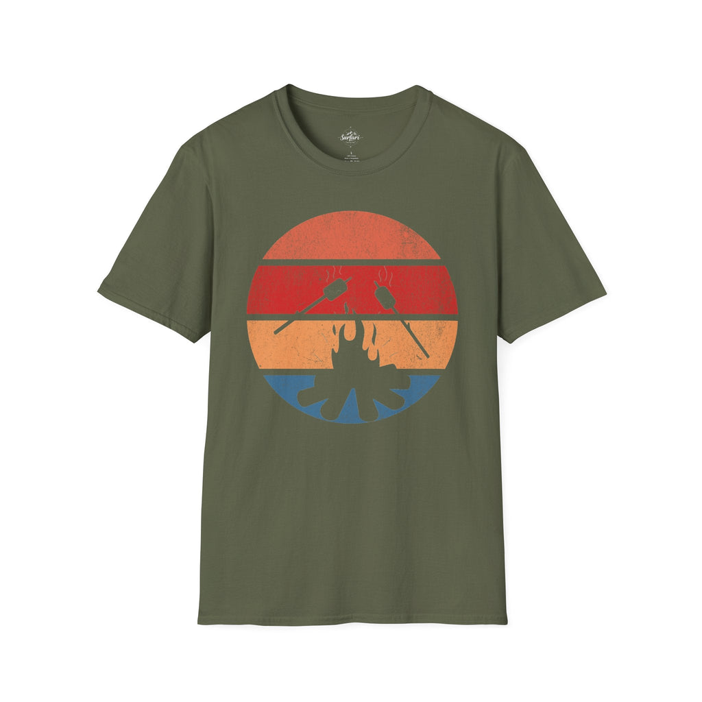 Printify T-Shirt Military Green / S Retro Sunset Roasting Marshmallows