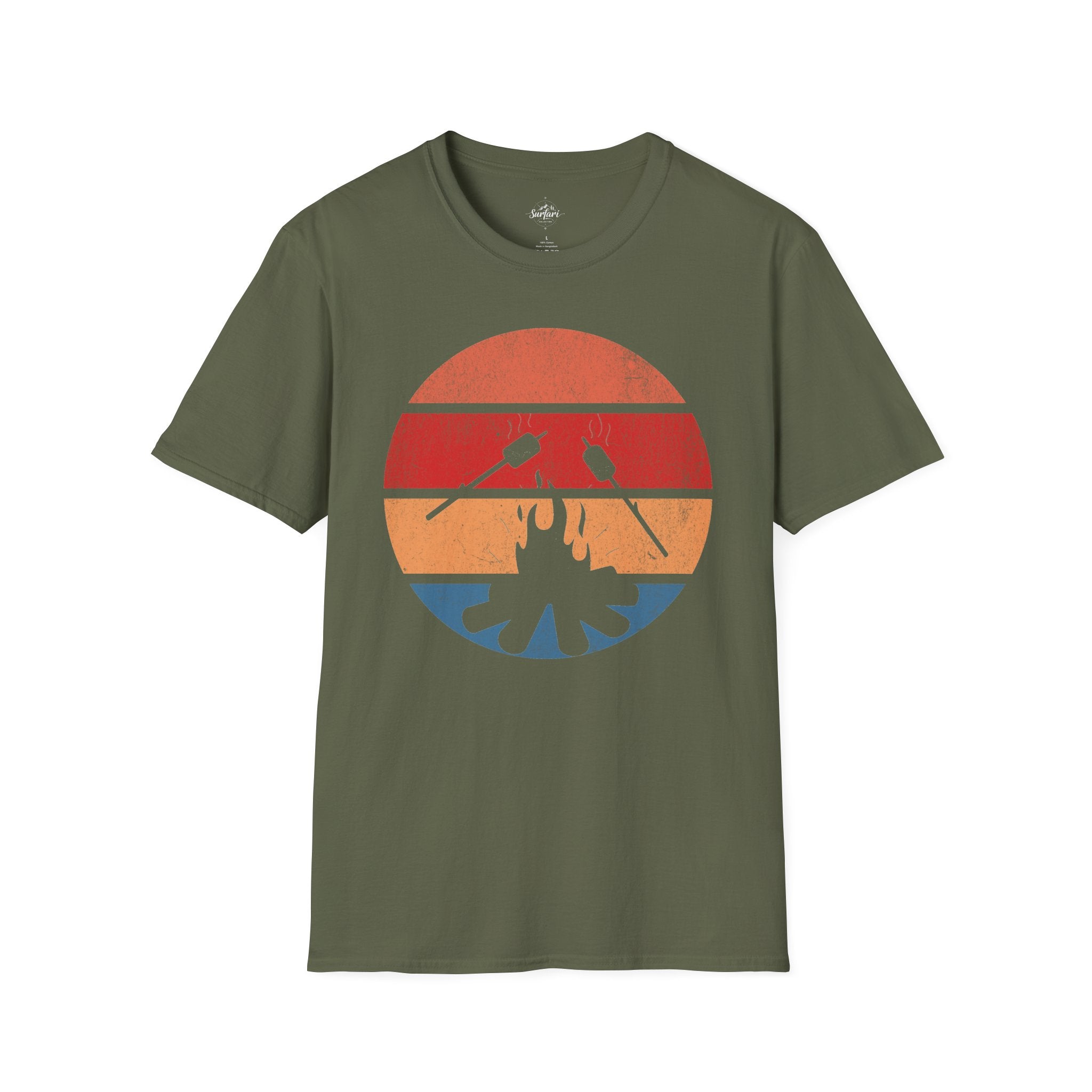 Printify T-Shirt Military Green / S Retro Sunset Roasting Marshmallows