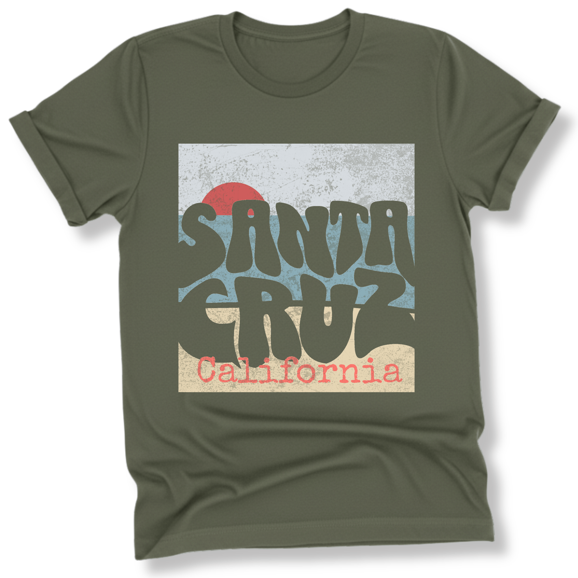 Printify T-Shirt Military Green / S Santa Cruz Sunset