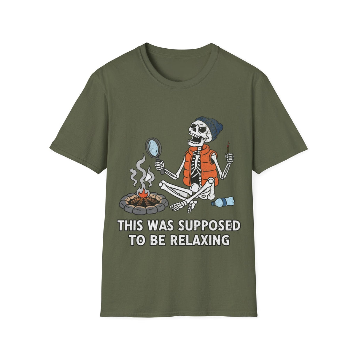 Printify T-Shirt Military Green / S Skeleton Relaxing