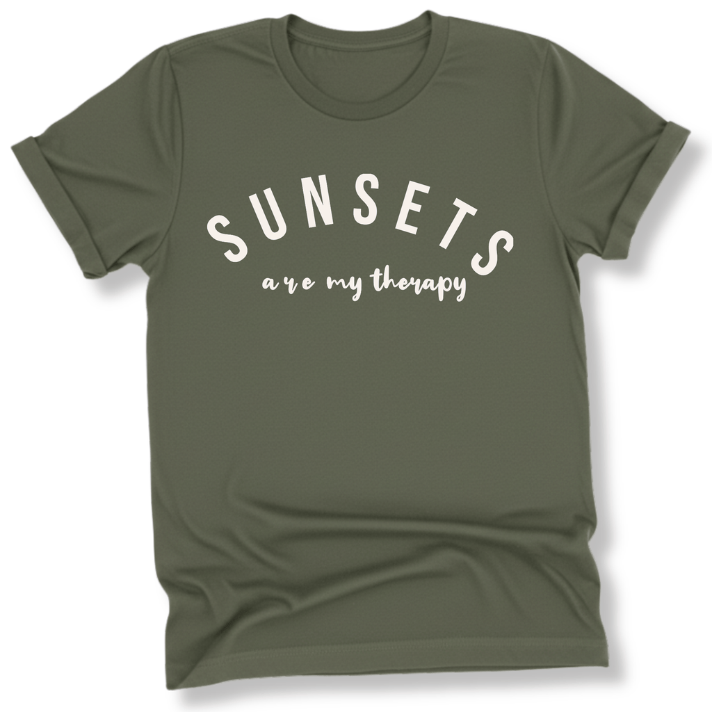Printify T-Shirt Military Green / S Sunsets are my Therapy