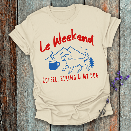 Printify T-Shirt Natural / S Le Weekend Coffee, Hiking & My Dog