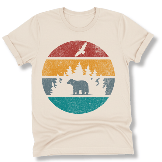 Printify T-Shirt Natural / S Retro Sunset California Bear