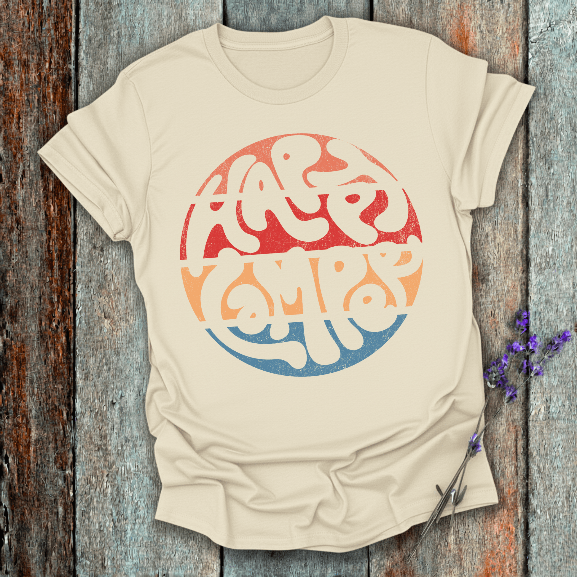 Printify T-Shirt Natural / S Retro Sunset Happy Camper