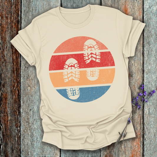 Printify T-Shirt Natural / S Retro Sunset Hiking Footprints