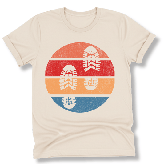 Printify T-Shirt Natural / S Retro Sunset Hiking Footprints