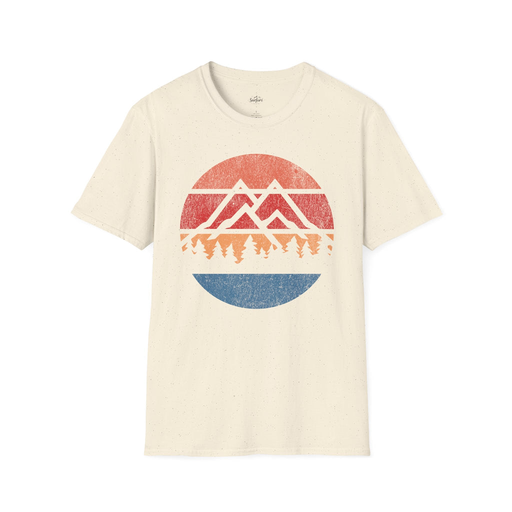 Printify T-Shirt Natural / S Retro Sunset Mountains and Trees