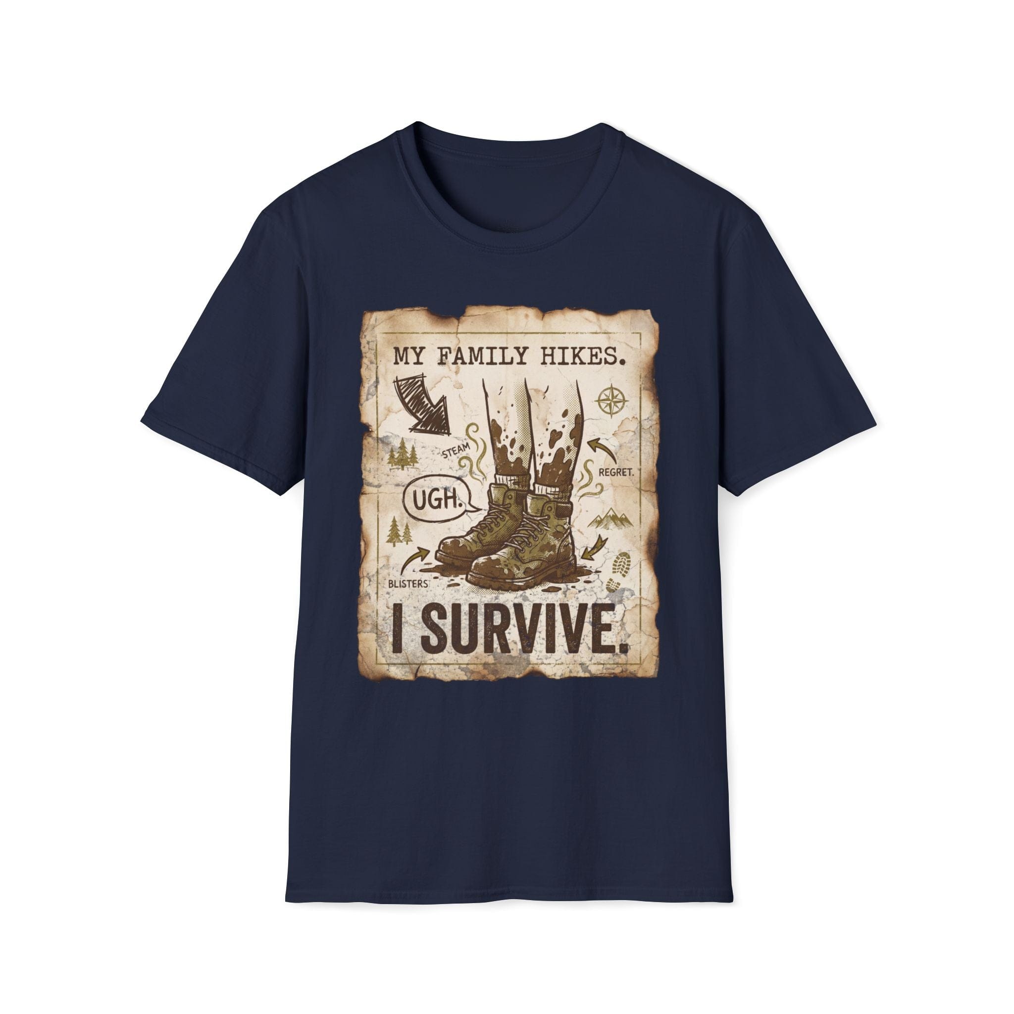 Printify T-Shirt Navy / S Hikes i Survive