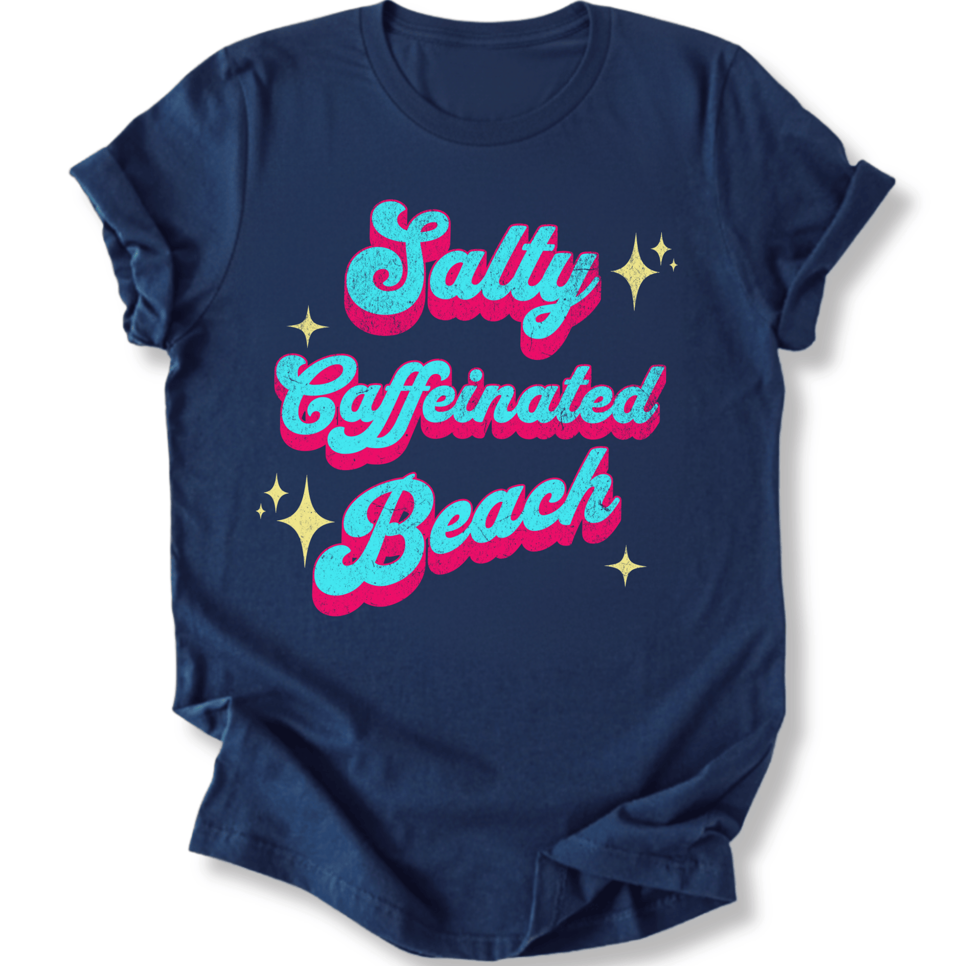 Printify T-Shirt Navy / S Salty Caffeinated Beach