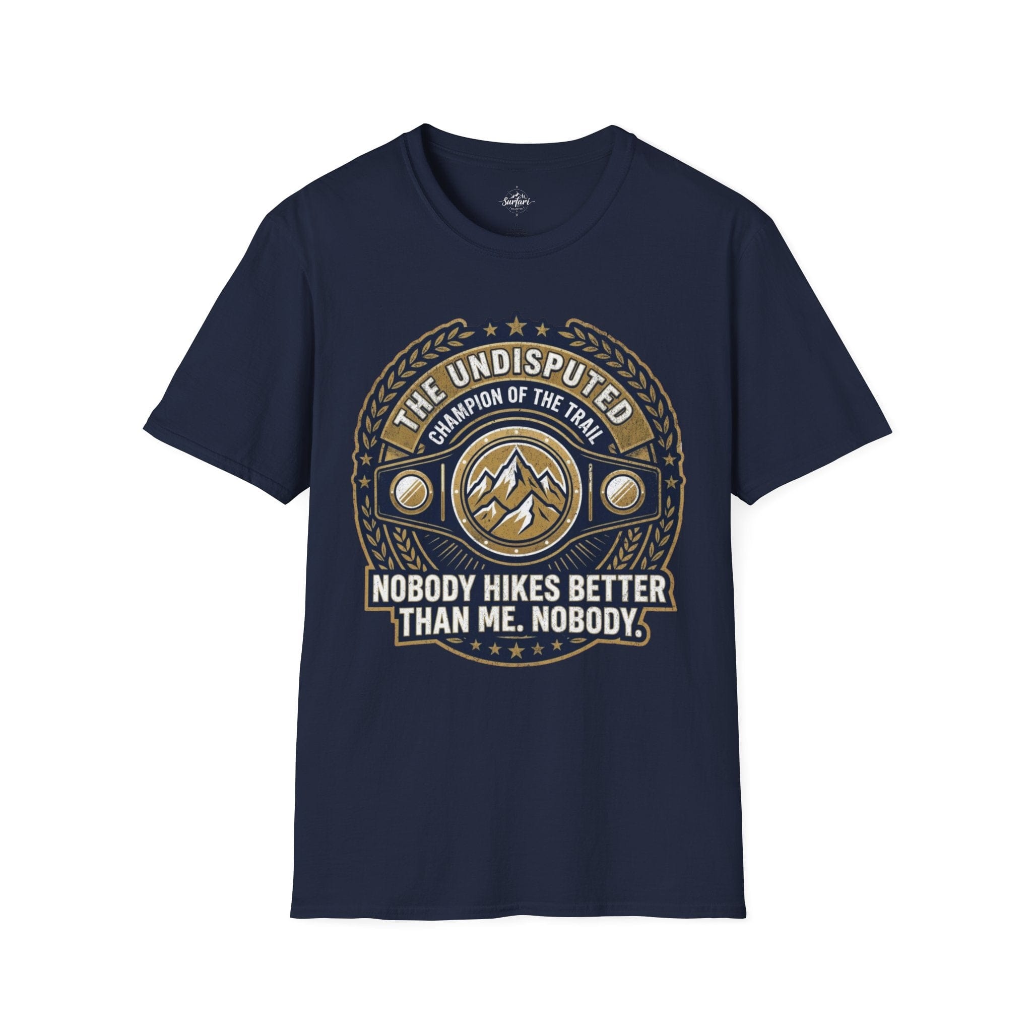 Printify T-Shirt Navy / S Trump Hikes - Undisputed Champion of the Trail