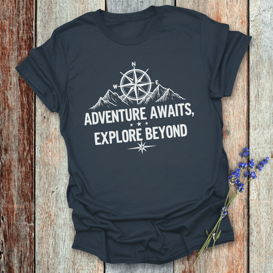 Printify T-Shirt Navy / XS Adventure Awaits Explore Beyond