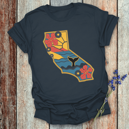 Printify T-Shirt Navy / XS California Floral Whales
