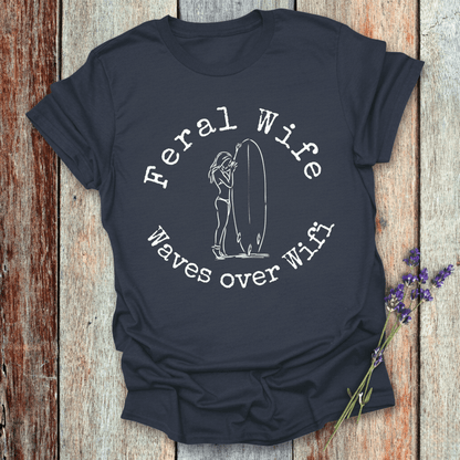 Printify T-Shirt Navy / XS Feral Wife, Waves over Wifi Design