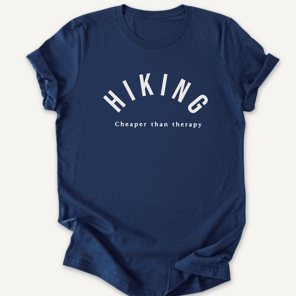 Printify T-Shirt Navy / XS Hiking  Cheaper Than Therapy
