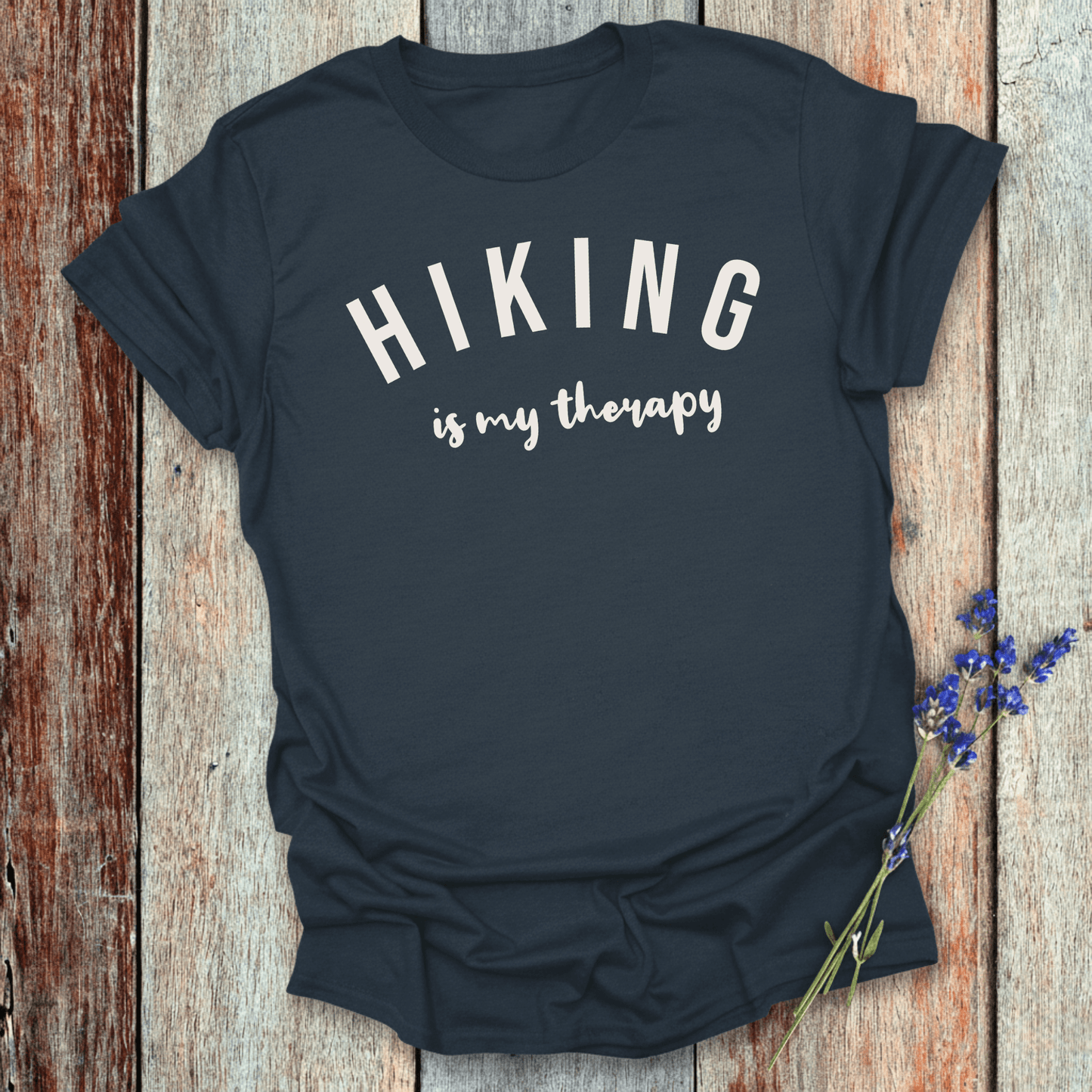 Printify T-Shirt Navy / XS Hiking is my therapy
