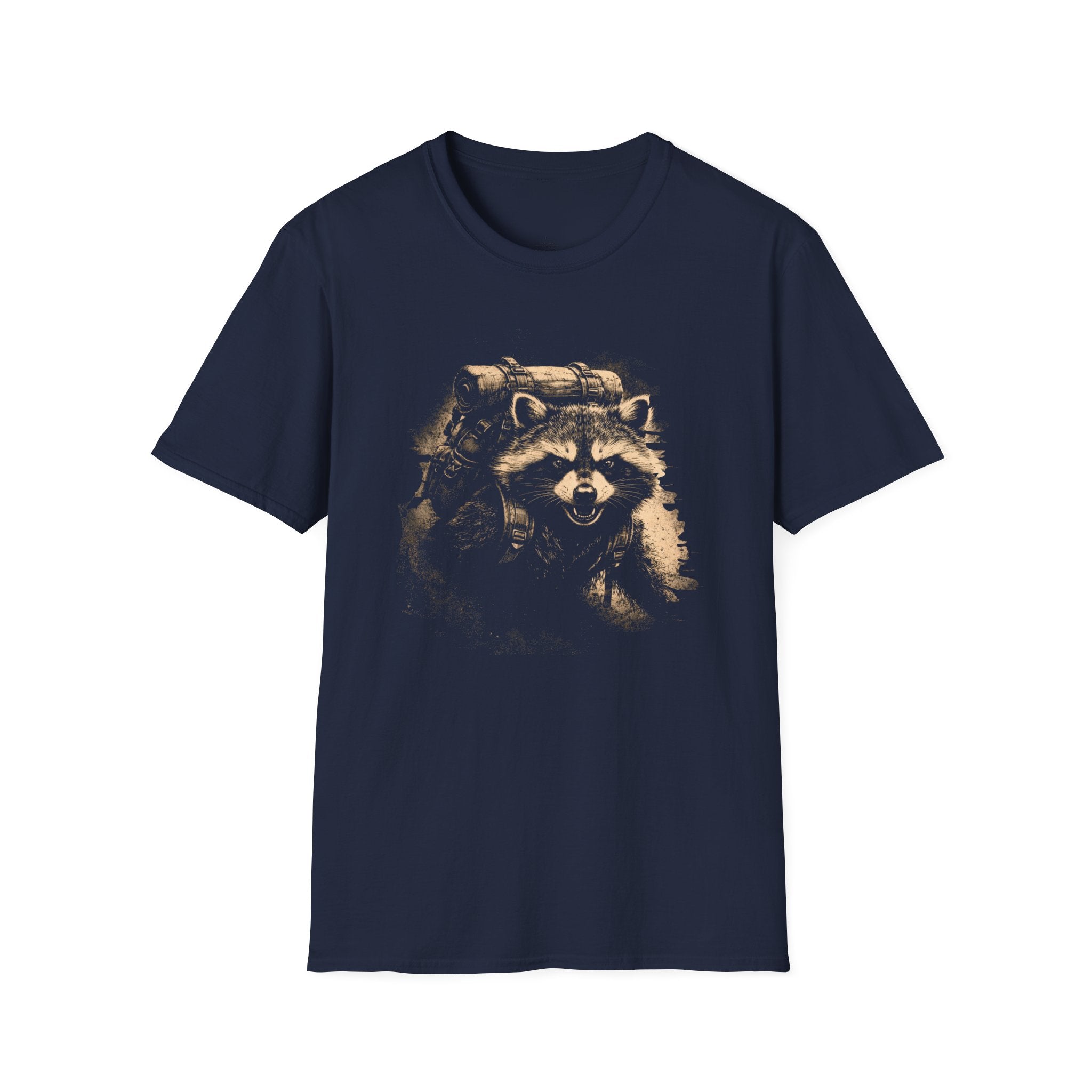 Printify T-Shirt Navy / XS Hiking Raccoon