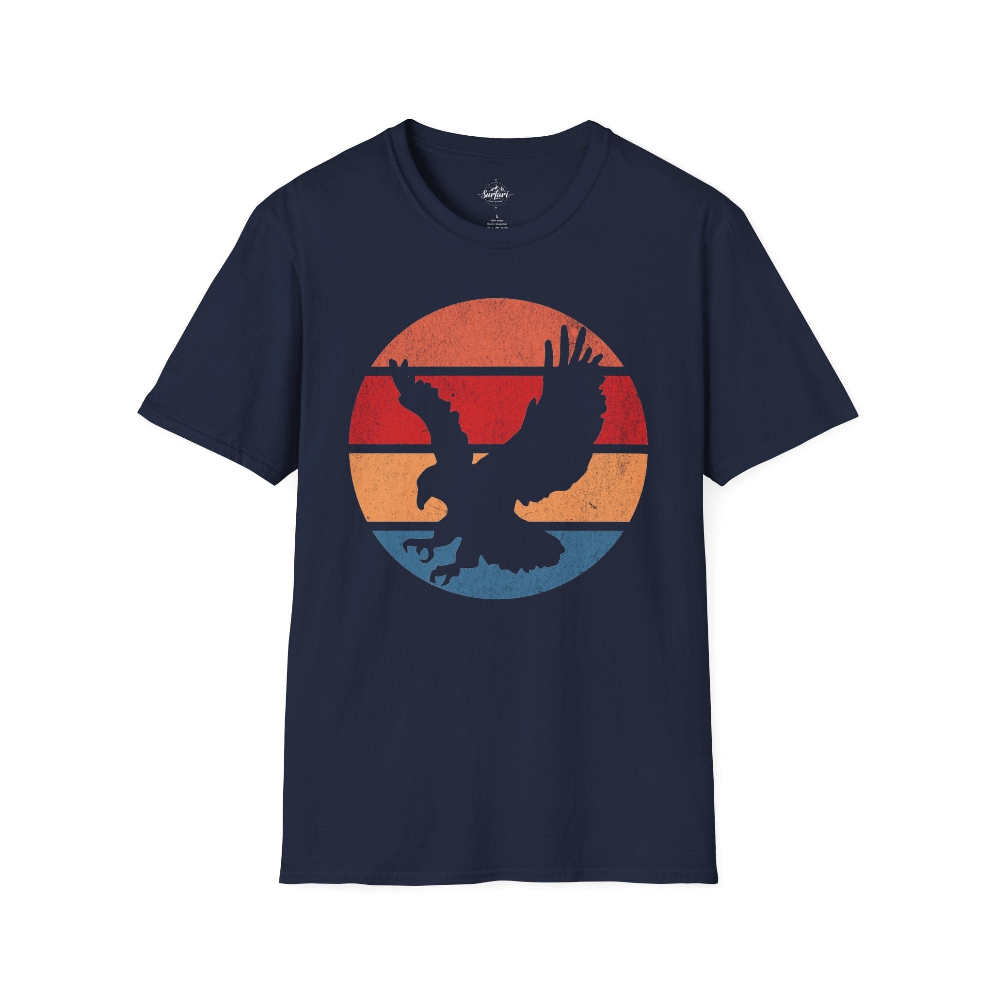 Printify T-Shirt Navy / XS Retro Sunset Bald Eagle