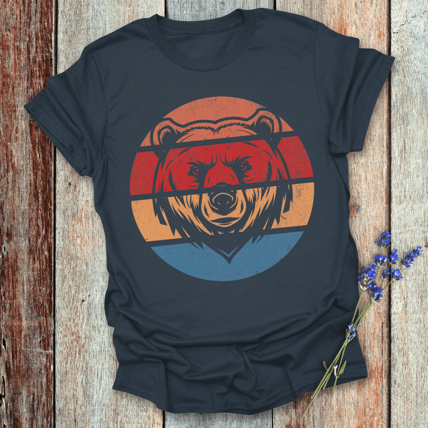 Printify T-Shirt Navy / XS Retro Sunset Bear