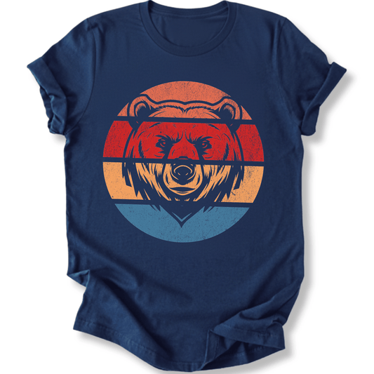 Printify T-Shirt Navy / XS Retro Sunset Bear