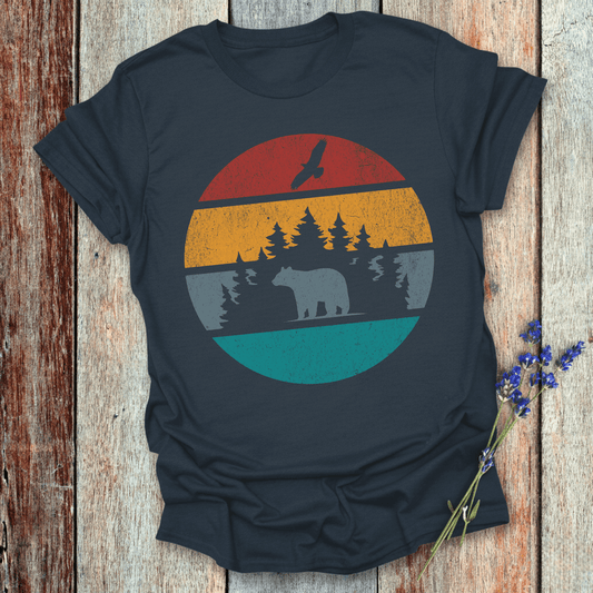 Printify T-Shirt Navy / XS Retro Sunset California Bear